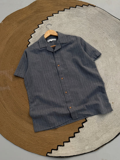 Grey Stripe Old Money Cuban Shirt