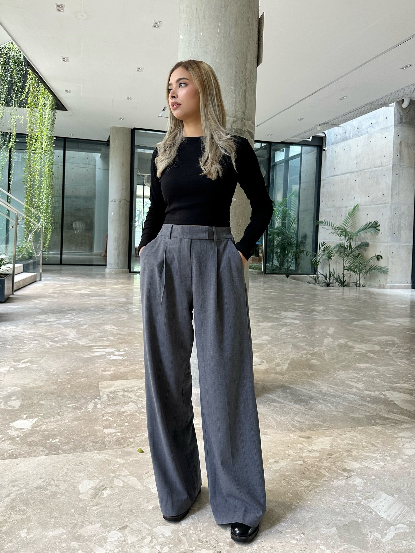 Urban Grey High Waist Wide Leg Pant
