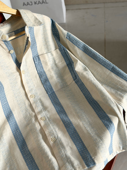 Textured Pale Blue Stripe Boxy Full Sleeve Shirt