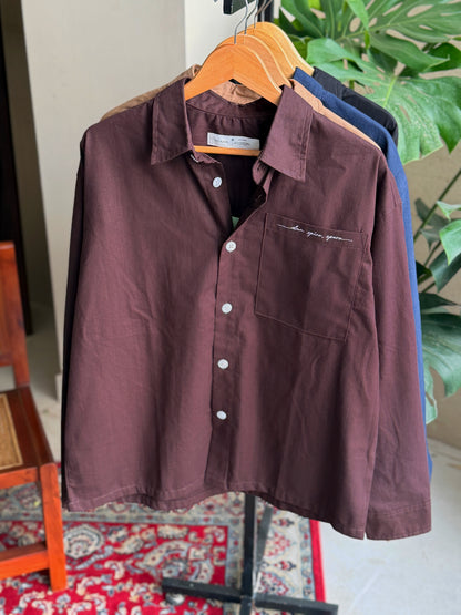 Aajkaal Coffee Embroidery Boxy Shirt