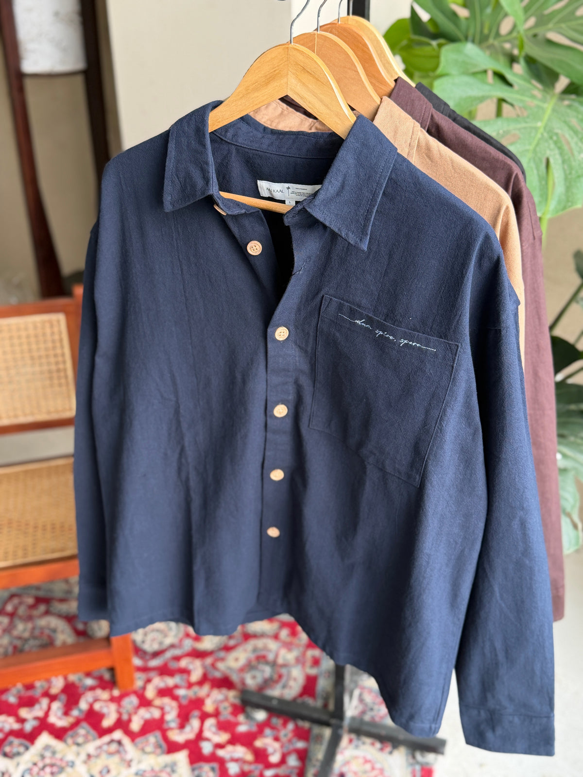 Aajkaal Midnight Blue Embroidery Boxy Shirt