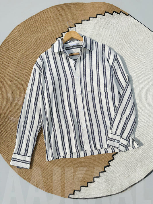 Dropshoulder White Stripe Full Sleeve Shirt