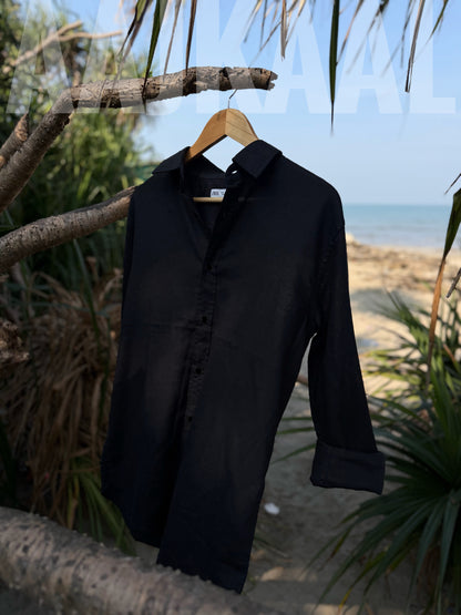 Black Soft Linen Full Sleeve Shirt