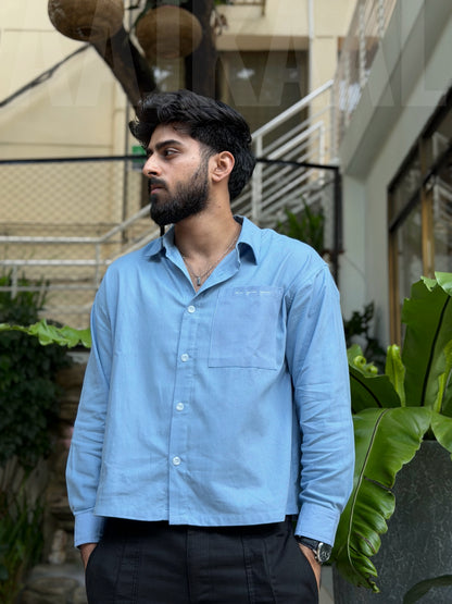 Aajkaal Ocean Blue Embroidery Boxy Shirt
