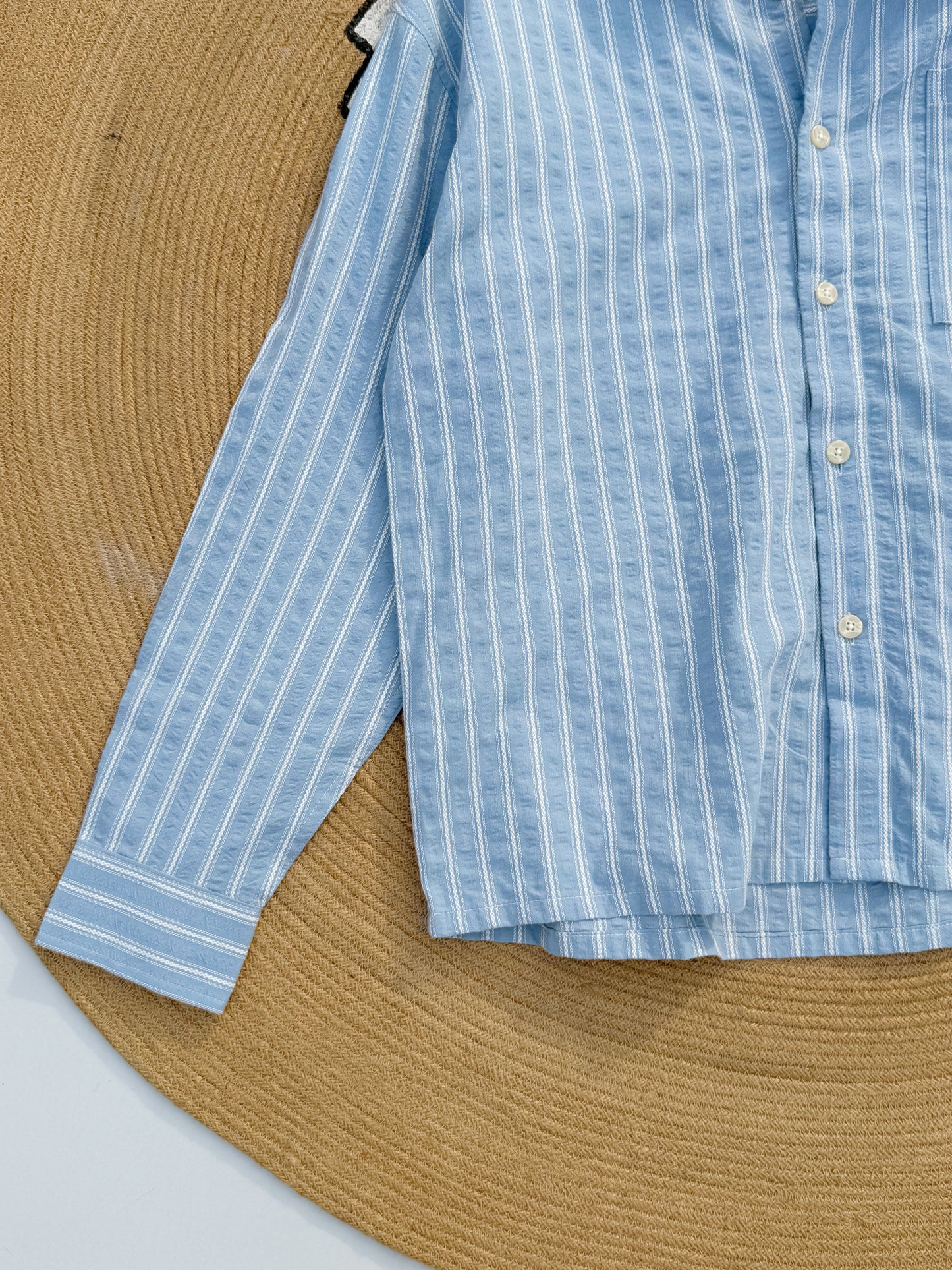 Textured Denim Blue Boxy Full Sleeve Shirt