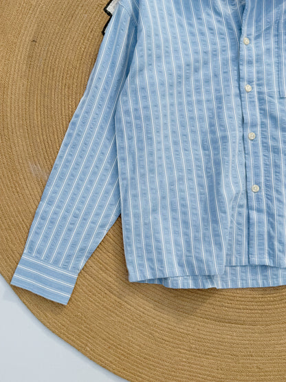 Textured Denim Blue Boxy Full Sleeve Shirt