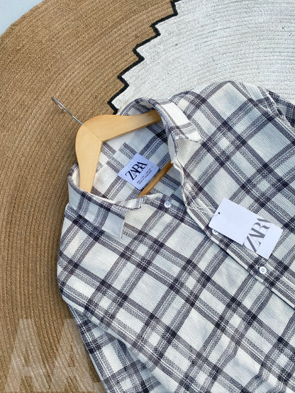 Textured White Check Full Sleeve Shirt