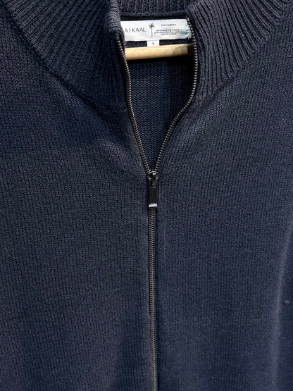 Navy Blue Knitted Full Zip Sweater