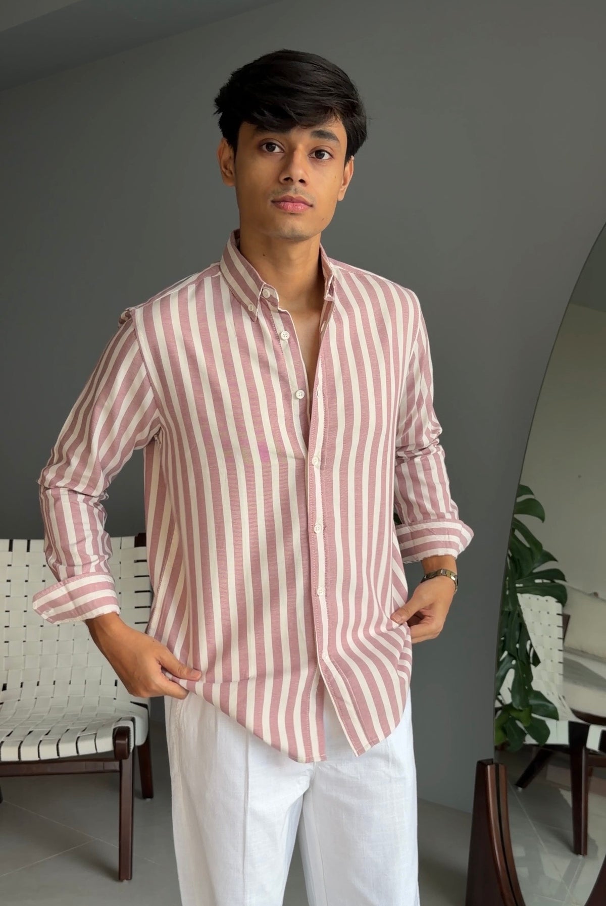 The Finesse Shirt - Peach Stripe