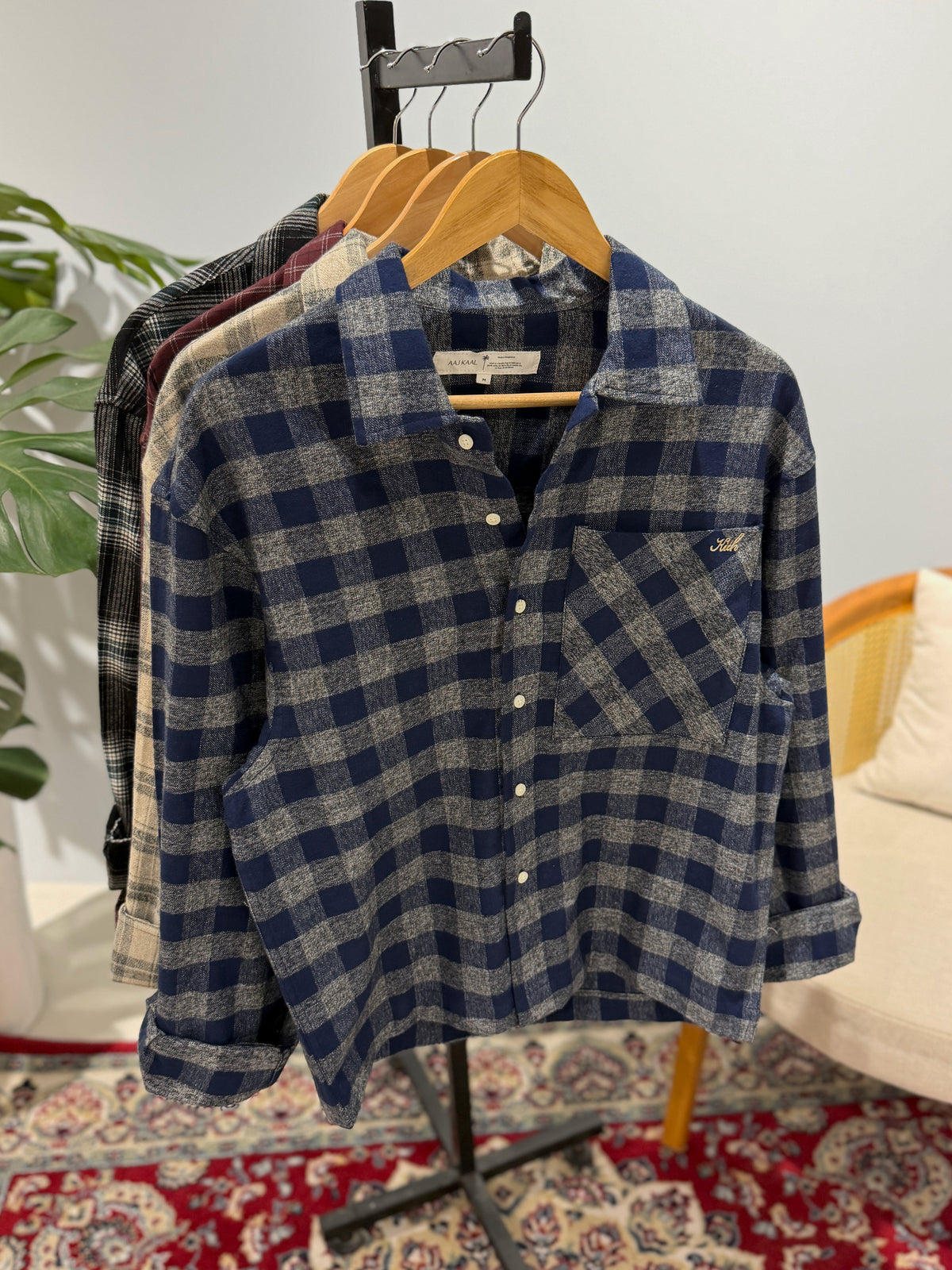 Aajkaal Flannel Shacket  - Midnight Blue Check.