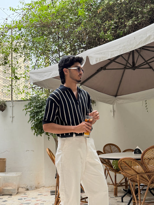 Aajkaal Black Zipper Knitted Polo