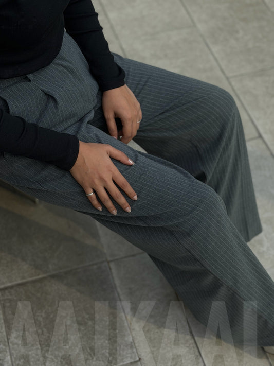 Urban Grey Stripe High Waist Wide Leg Pant