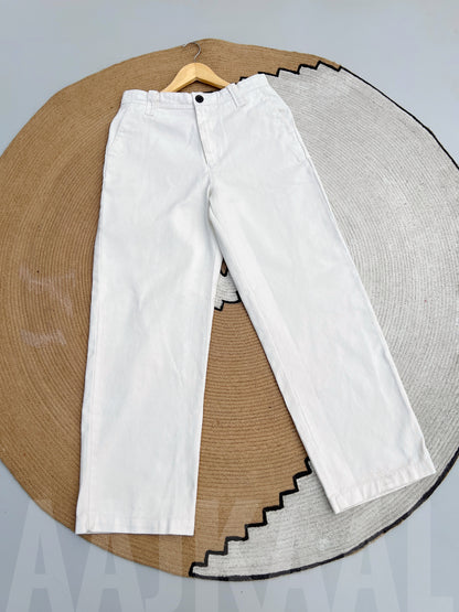 White Structured Baggy Gabardine Pant
