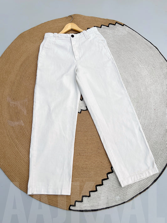 White Structured Baggy Gabardine Pant