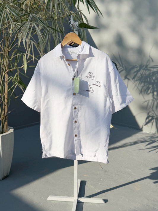 Aajkaal Baggy Half Sleeve Shirt - White