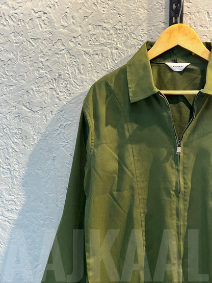 Olive Unisex Off-shoulder Twill jacket