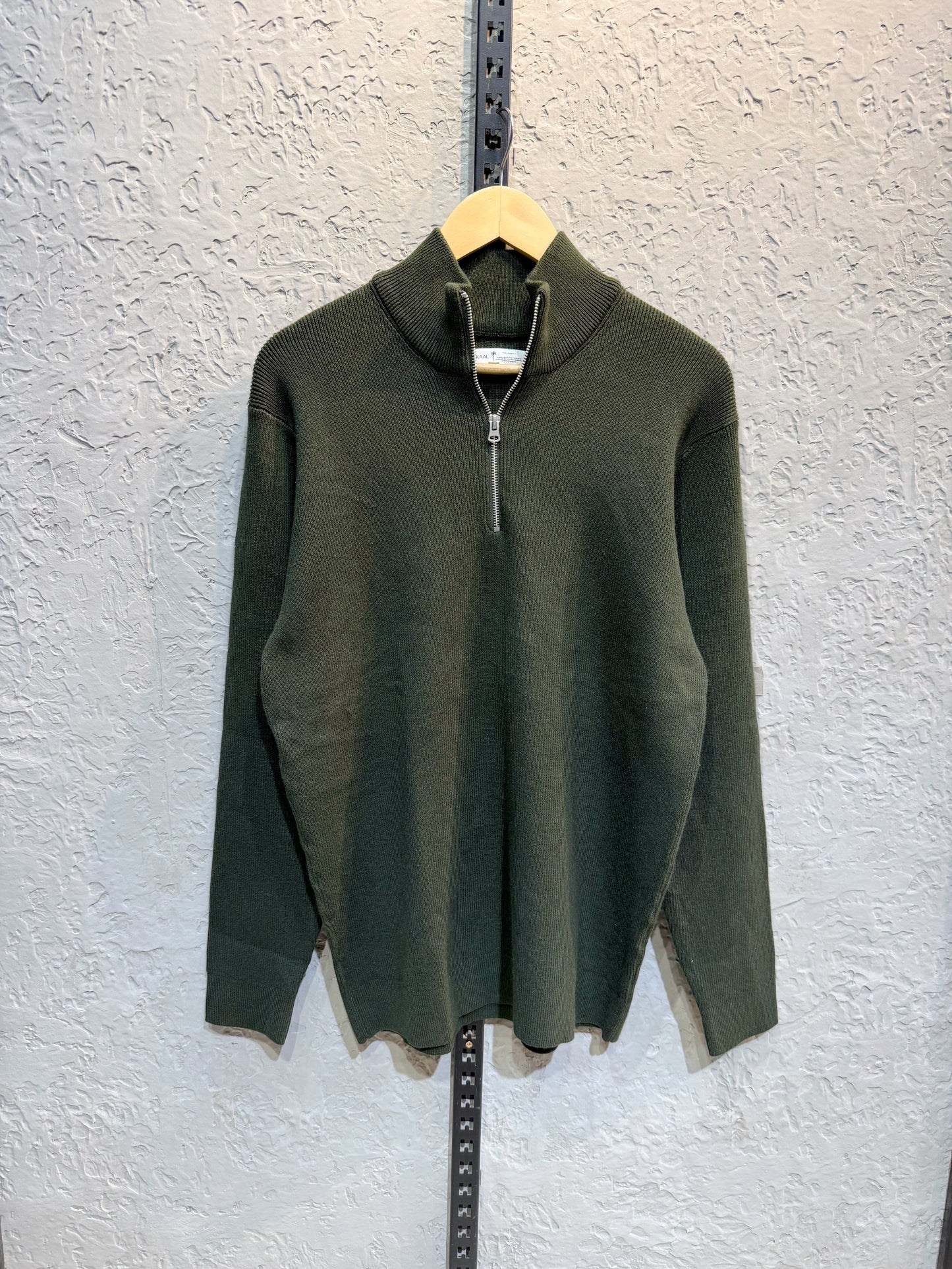Olive High Neck Half Zip Oversized Knitted Sweater