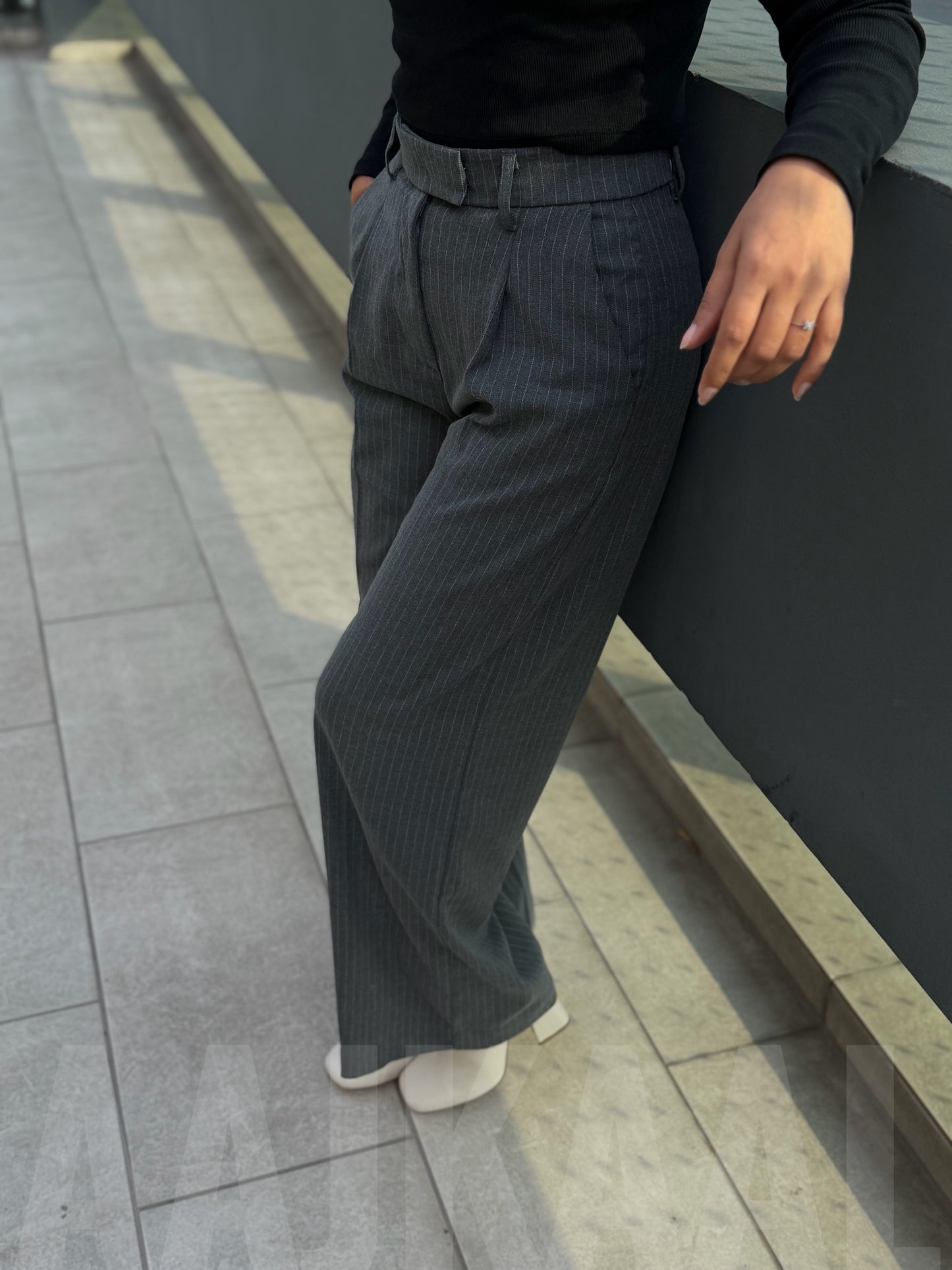 Urban Grey Stripe High Waist Wide Leg Pant