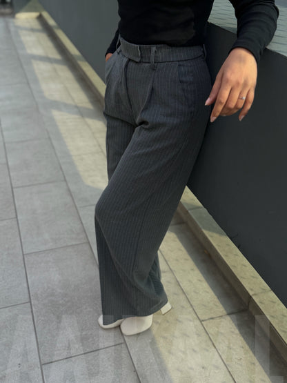 Urban Grey Stripe High Waist Wide Leg Pant