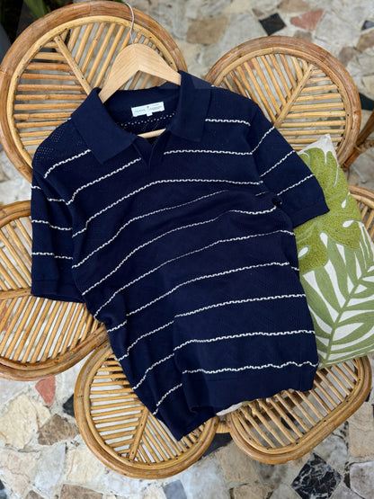 Navy Blue Zigzag Knitted Polo