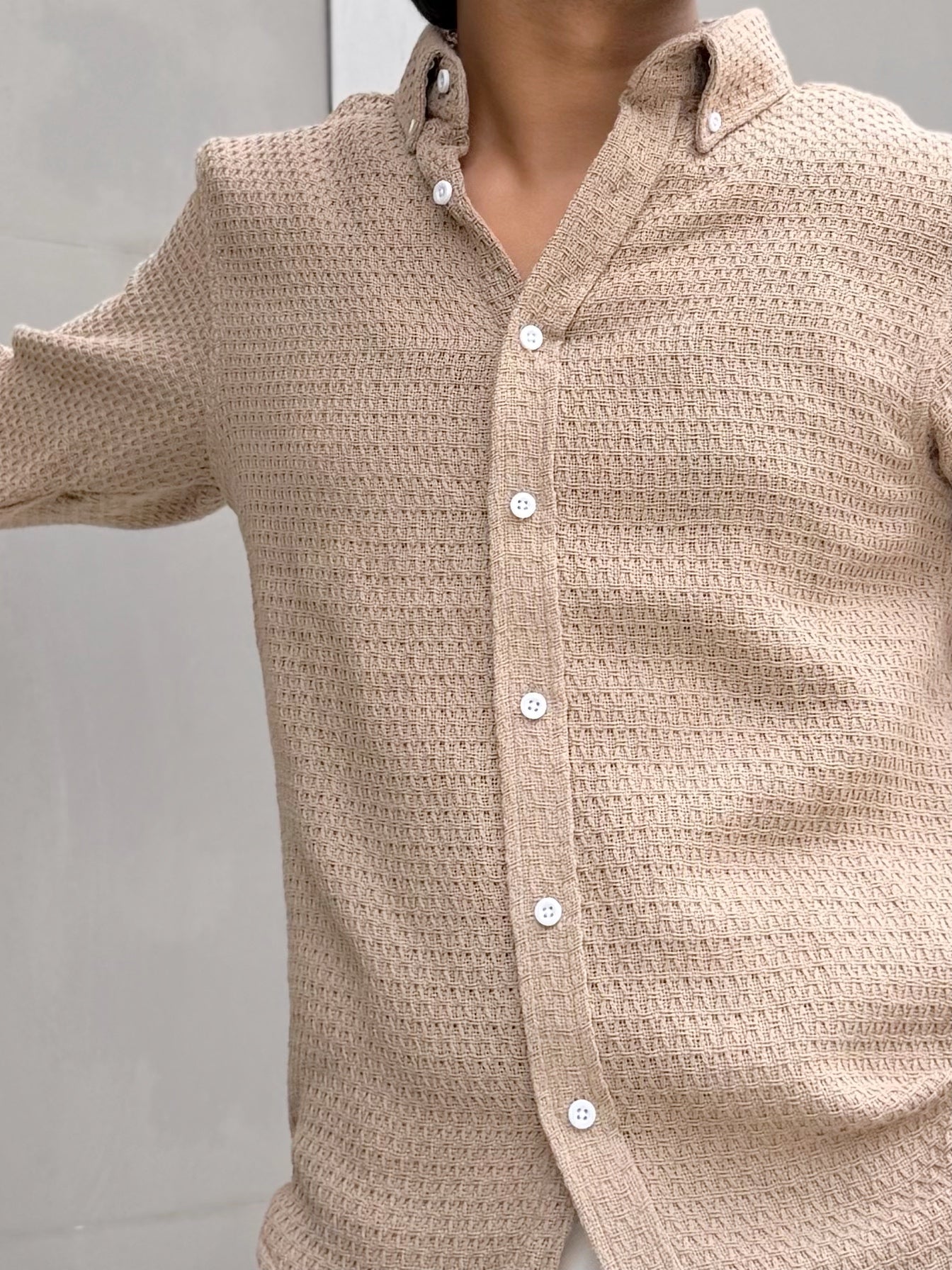 Textured Earth Beige Full Sleeve Shirt