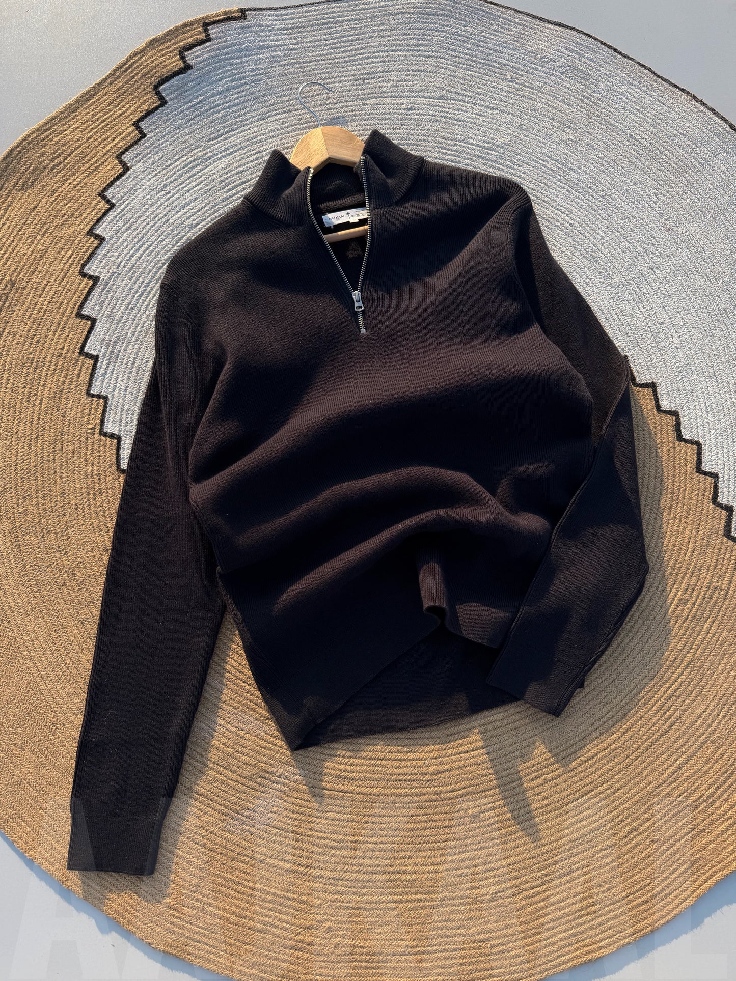 Navy Blue High Neck Half Zip Oversized Knitted Sweater