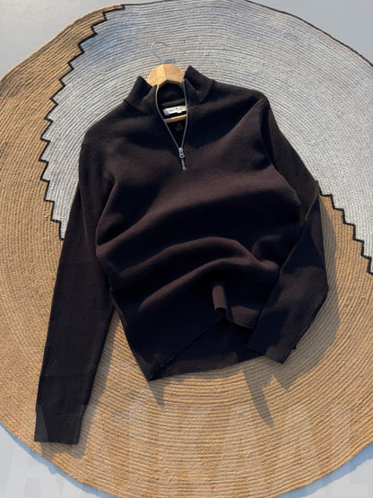 Navy Blue High Neck Half Zip Oversized Knitted Sweater