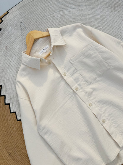 Textured Off-White Boxy Full Sleeve Shirt