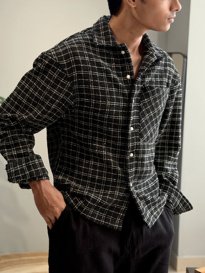 Aajkaal Flannel Shacket  - Textured Black Check
