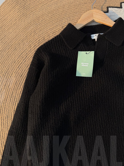 Black Baggy Knitted Polo