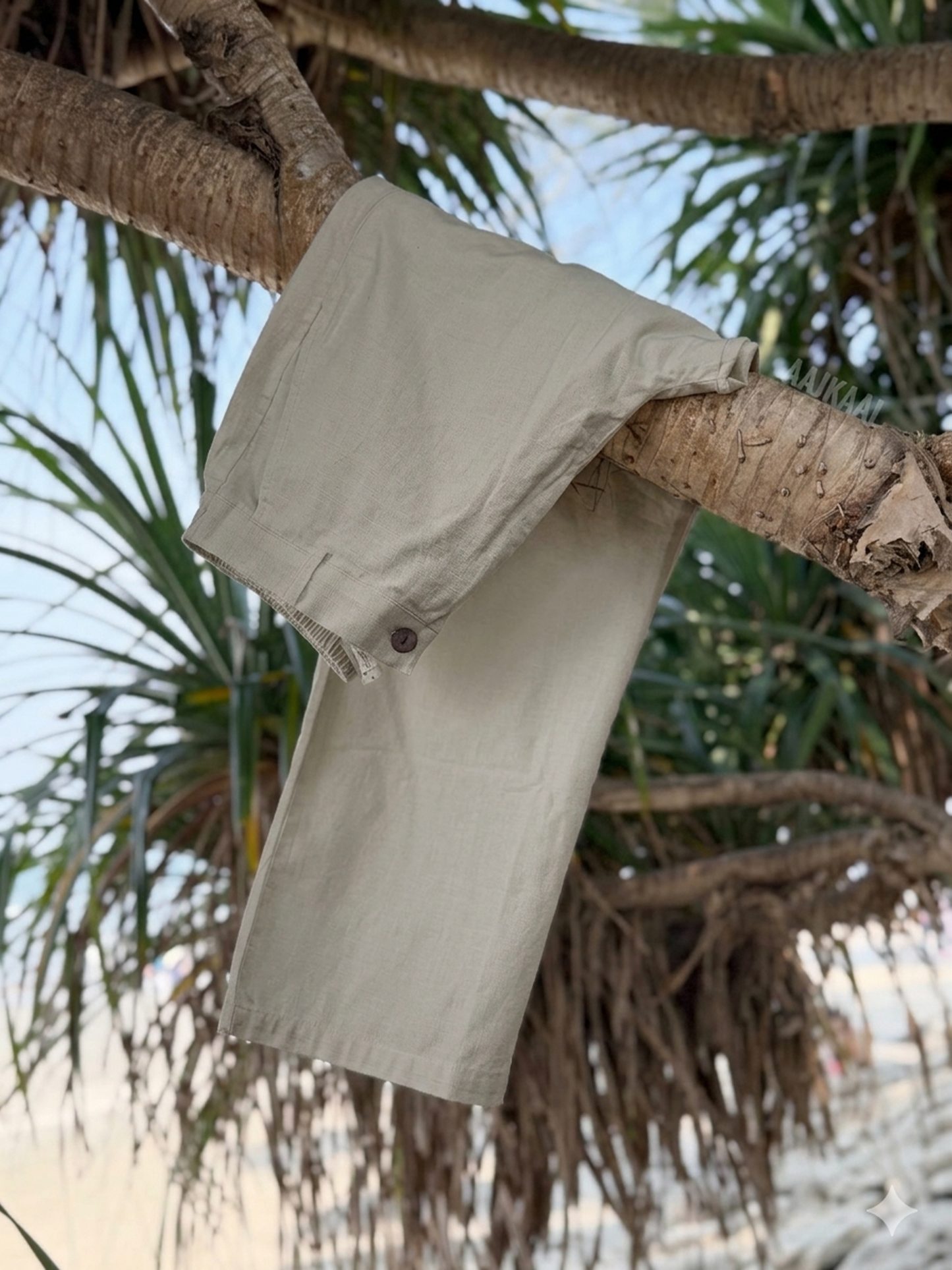 ‪Sand Beige‬ Linen Baggy Pant