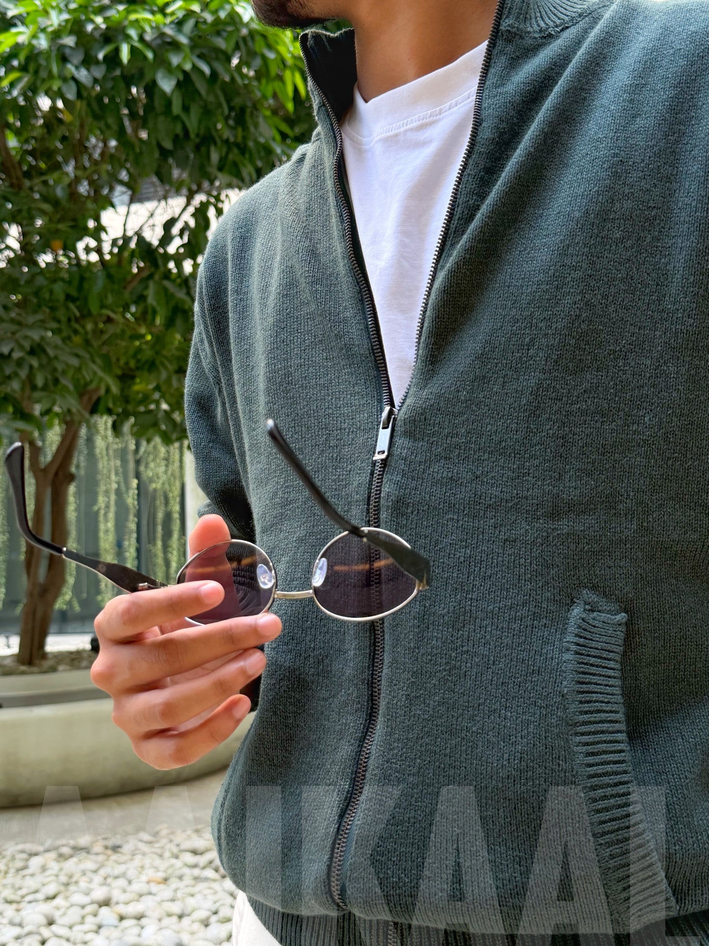 Bottle Green Knitted Full Zip Sweater