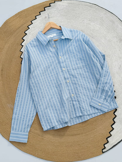 Textured Denim Blue Boxy Full Sleeve Shirt