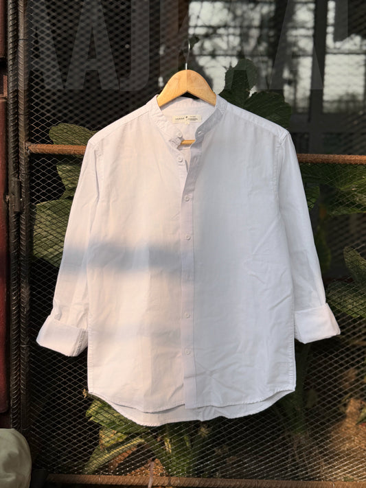 White Band Collar Full Sleeve Shirt