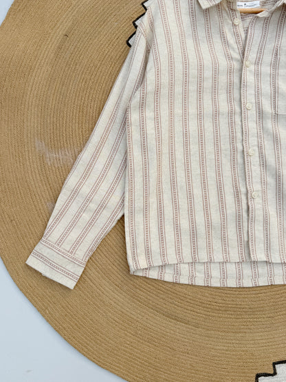 Textured Terracotta Stripe Stripe Boxy Full Sleeve Shirt