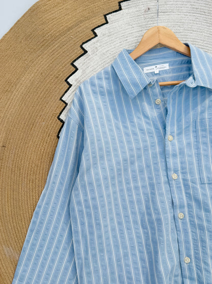 Textured Denim Blue Boxy Full Sleeve Shirt