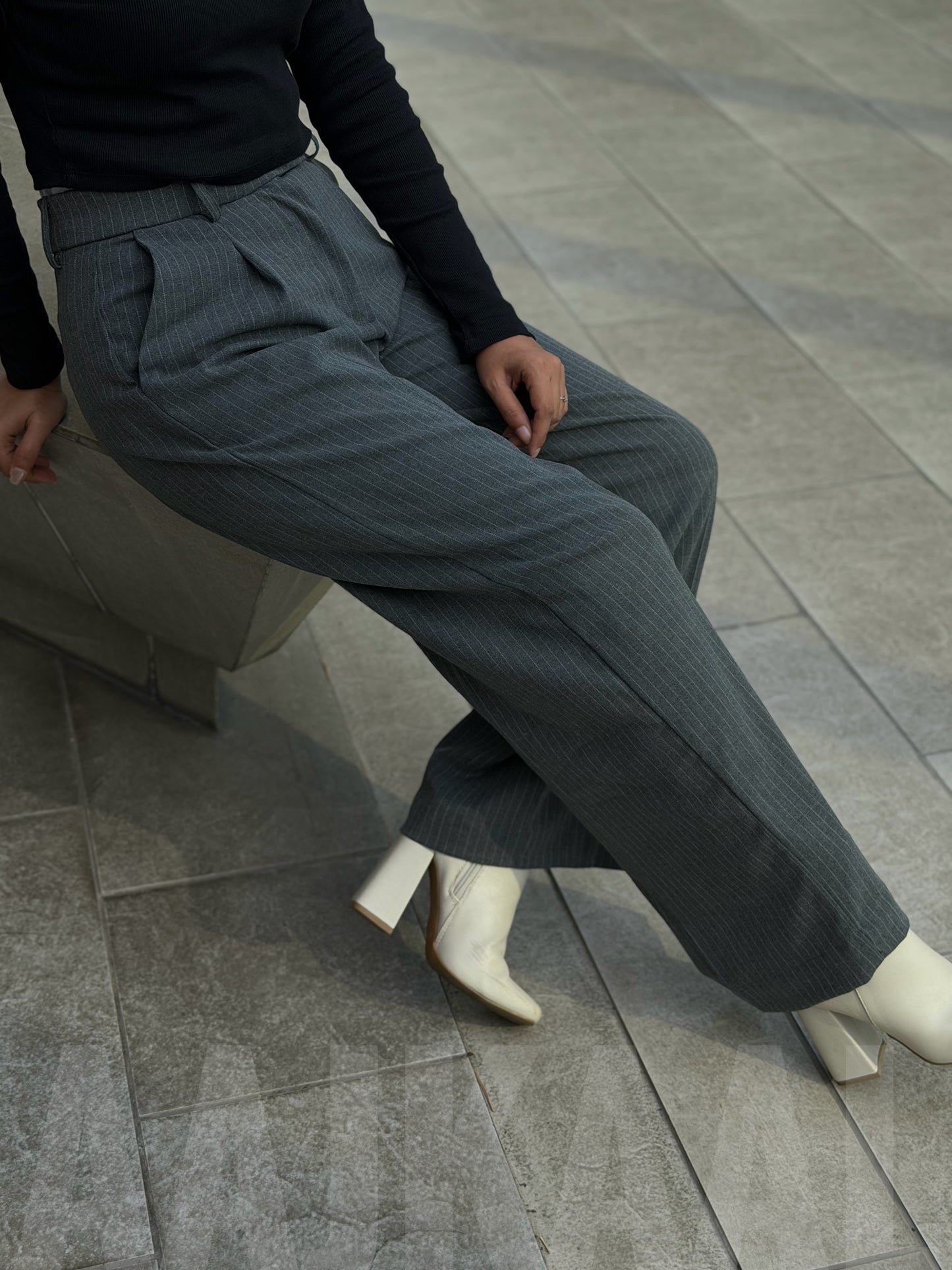 Urban Grey Stripe High Waist Wide Leg Pant
