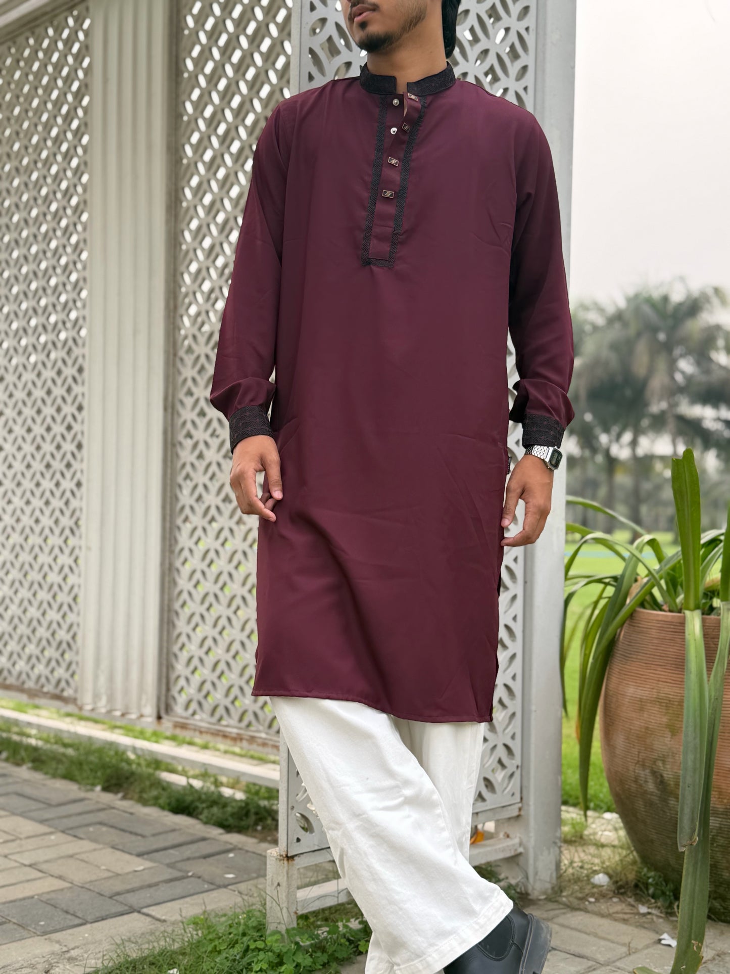 AajKaal Maroon Classic Embroidered Panjabi