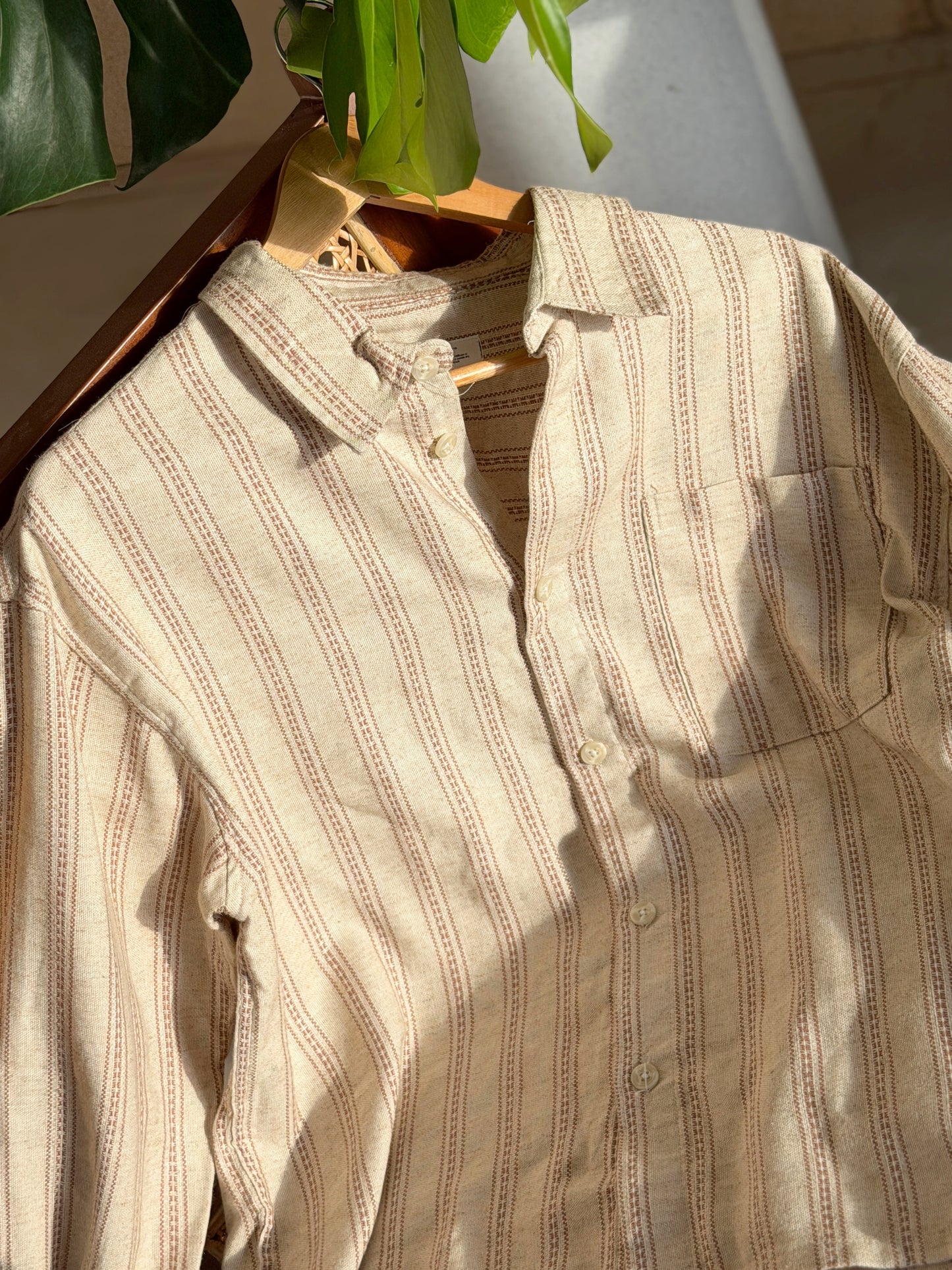 Textured Terracotta Stripe Stripe Boxy Full Sleeve Shirt