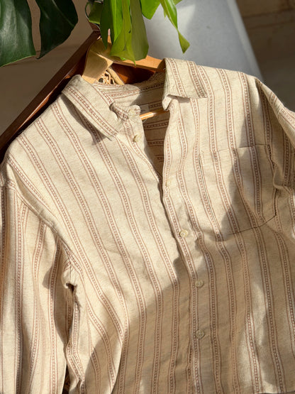 Textured Terracotta Stripe Stripe Boxy Full Sleeve Shirt