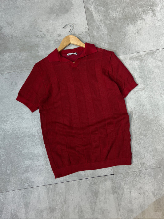 Maroon Red Zigzag Knitted Polo
