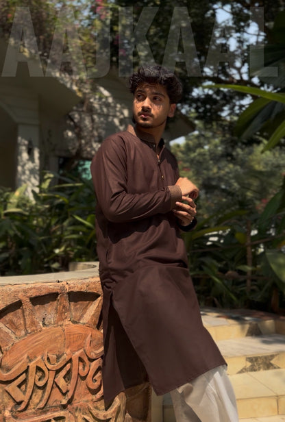 Coffee Elegant Embroidered Panjabi