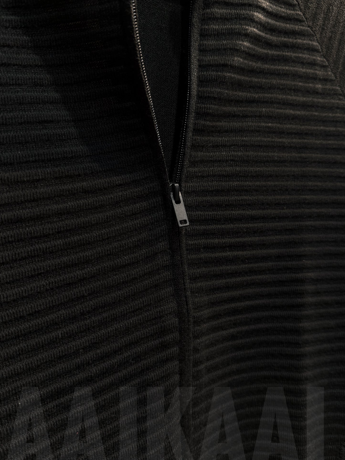 Black Textured Full Zip Knitted Sweater