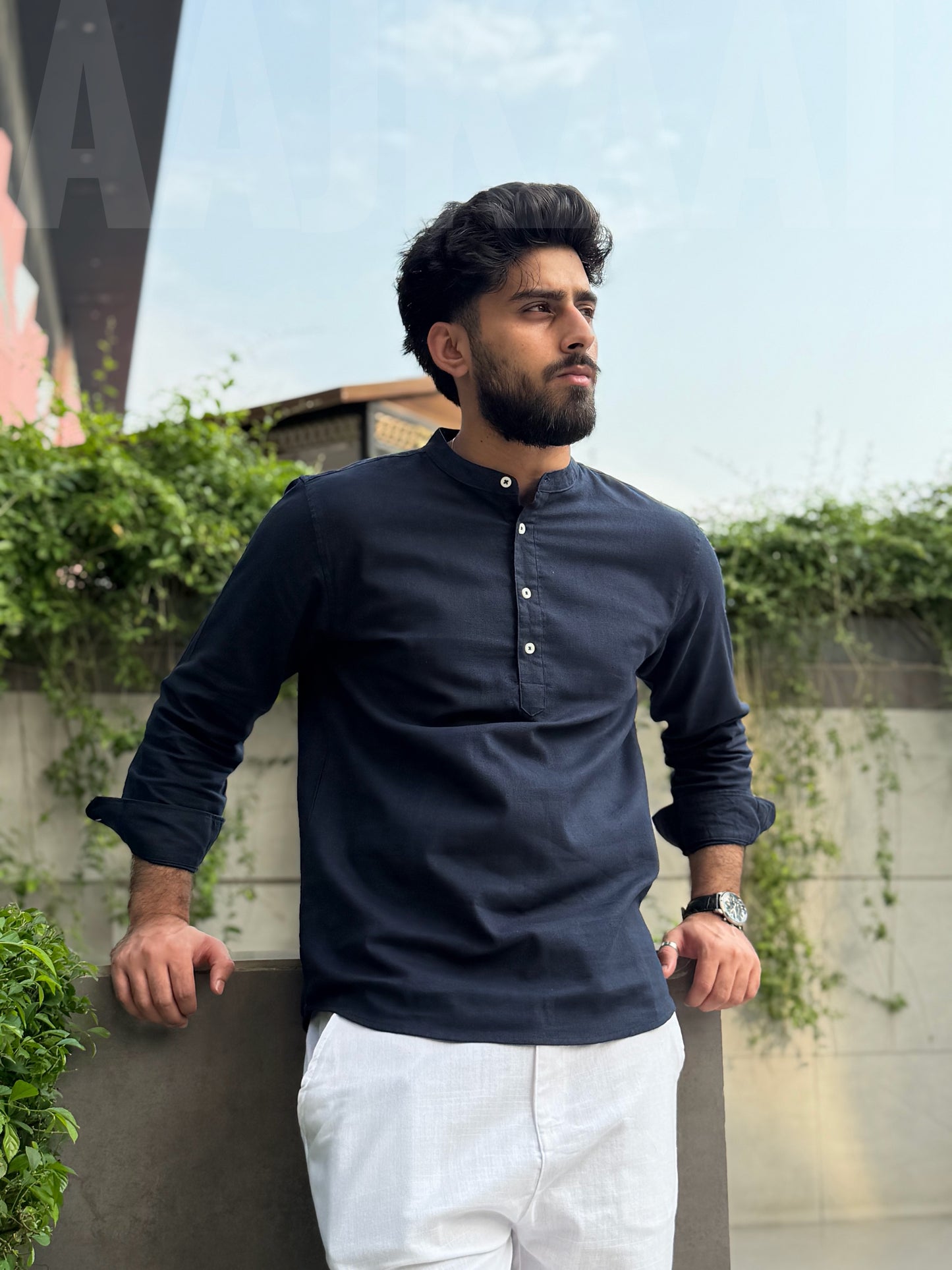 Aajkaal Navy Blue Henley Katua