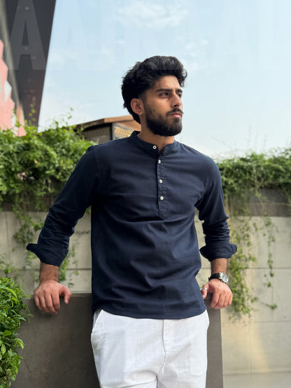 Aajkaal Navy Blue Henley Katua