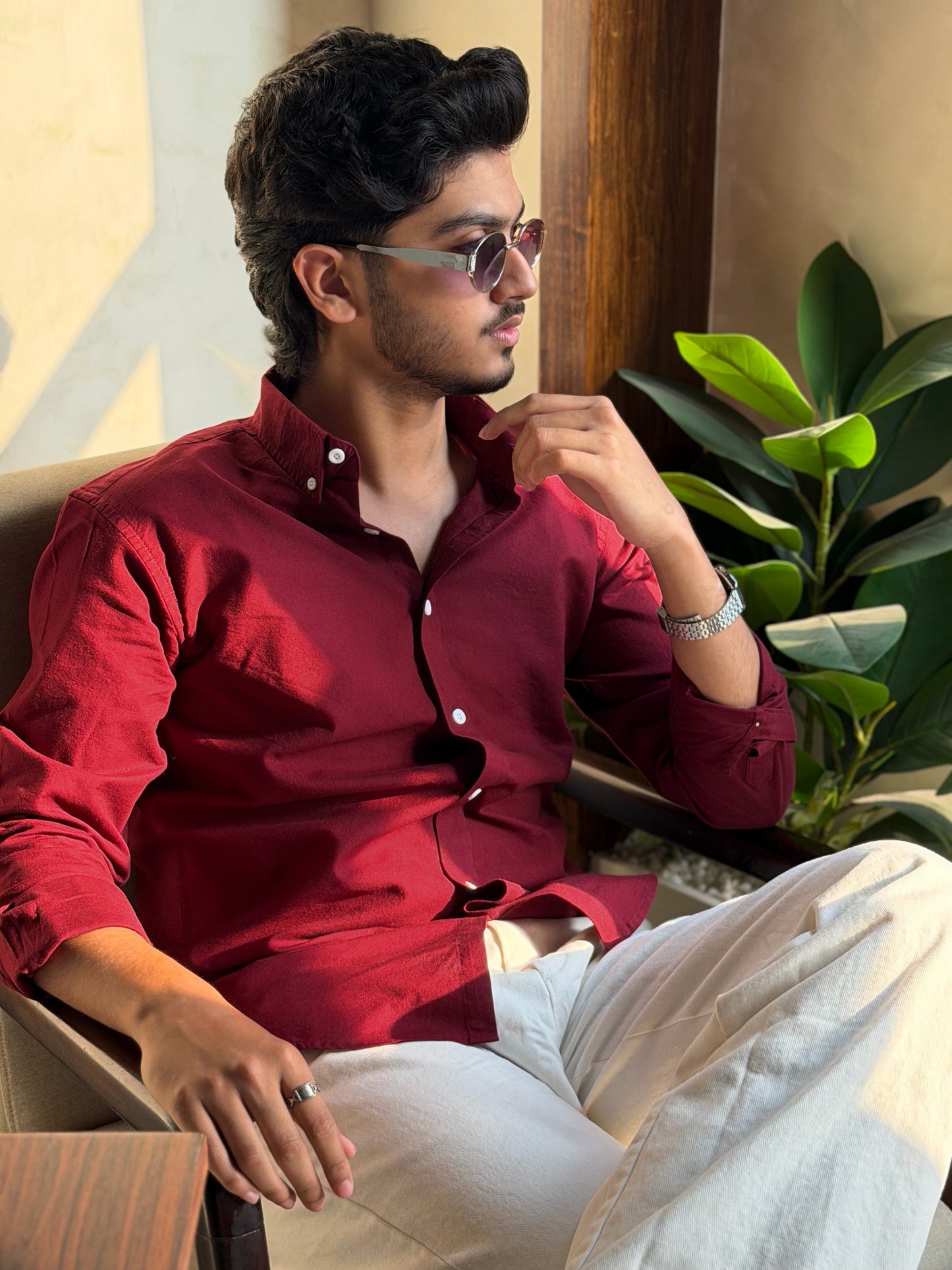 Oxford Maroon Full Sleeve Shirt