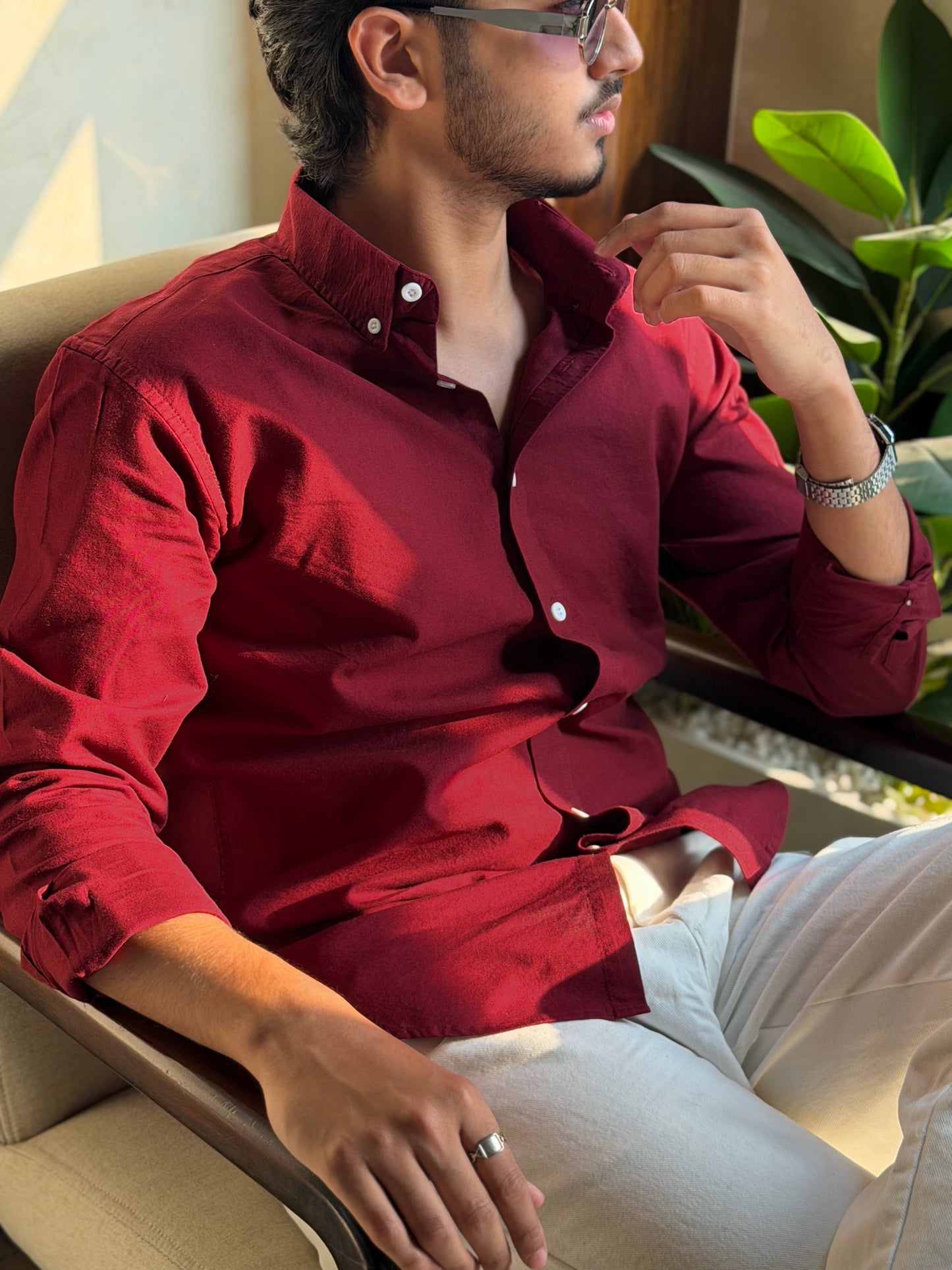 Oxford Maroon Full Sleeve Shirt