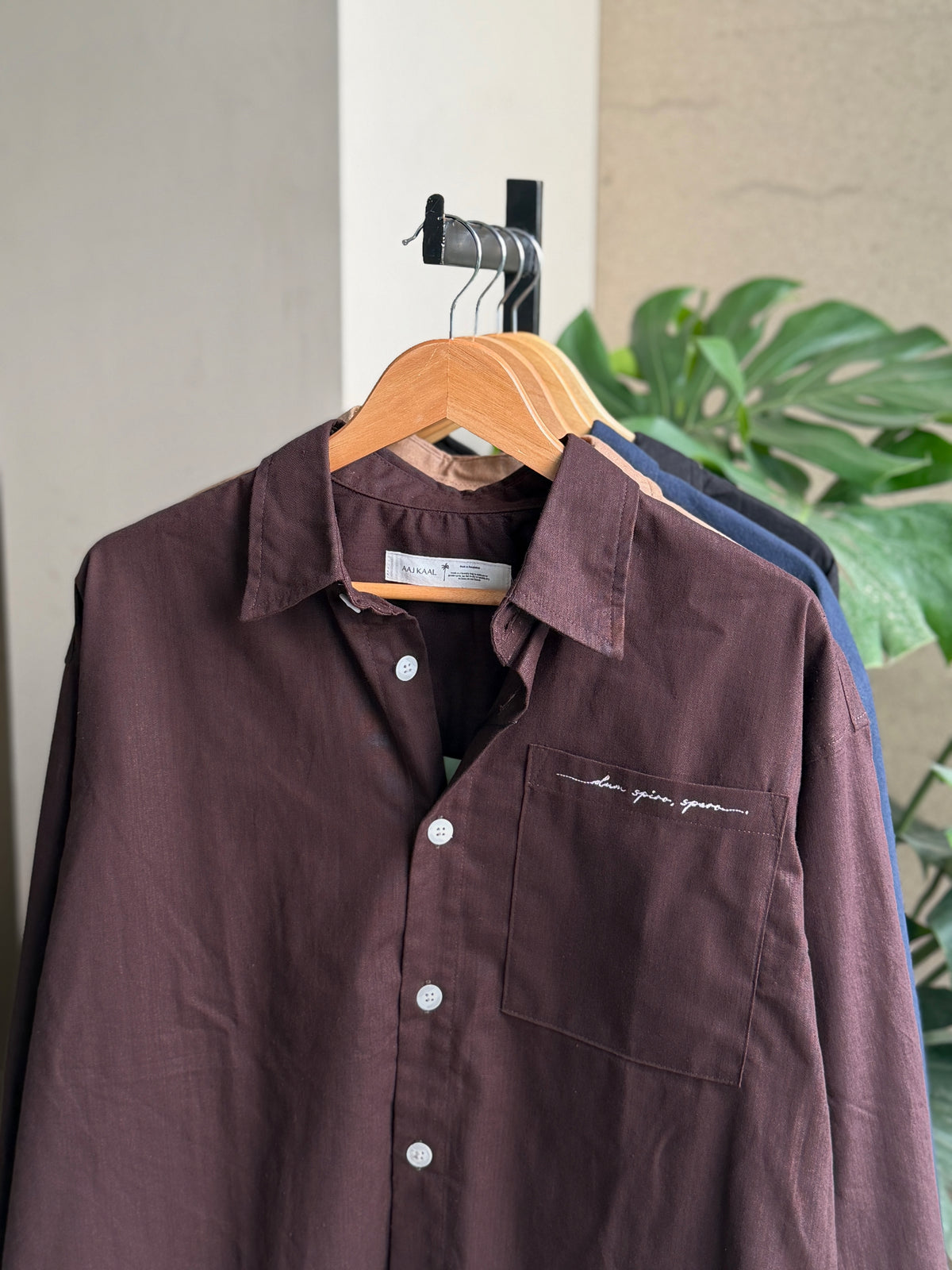 Aajkaal Coffee Embroidery Boxy Shirt