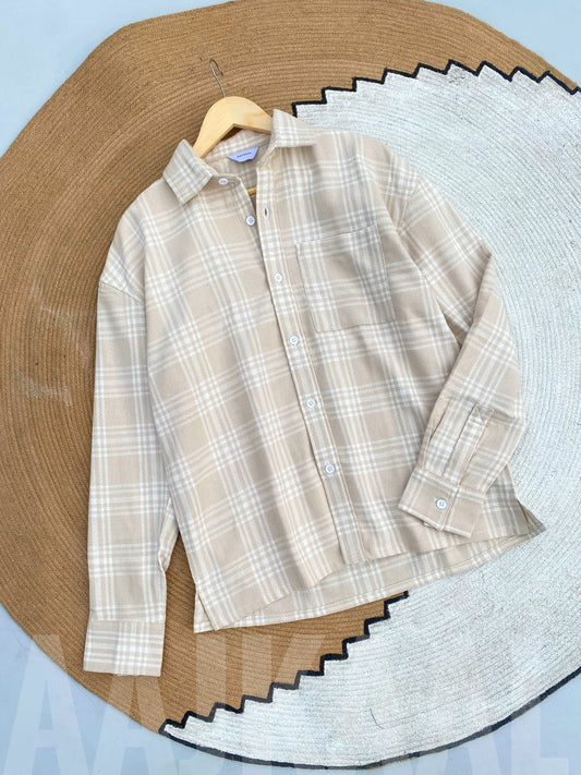 Dropshoulder Beige Full Sleeve Shirt