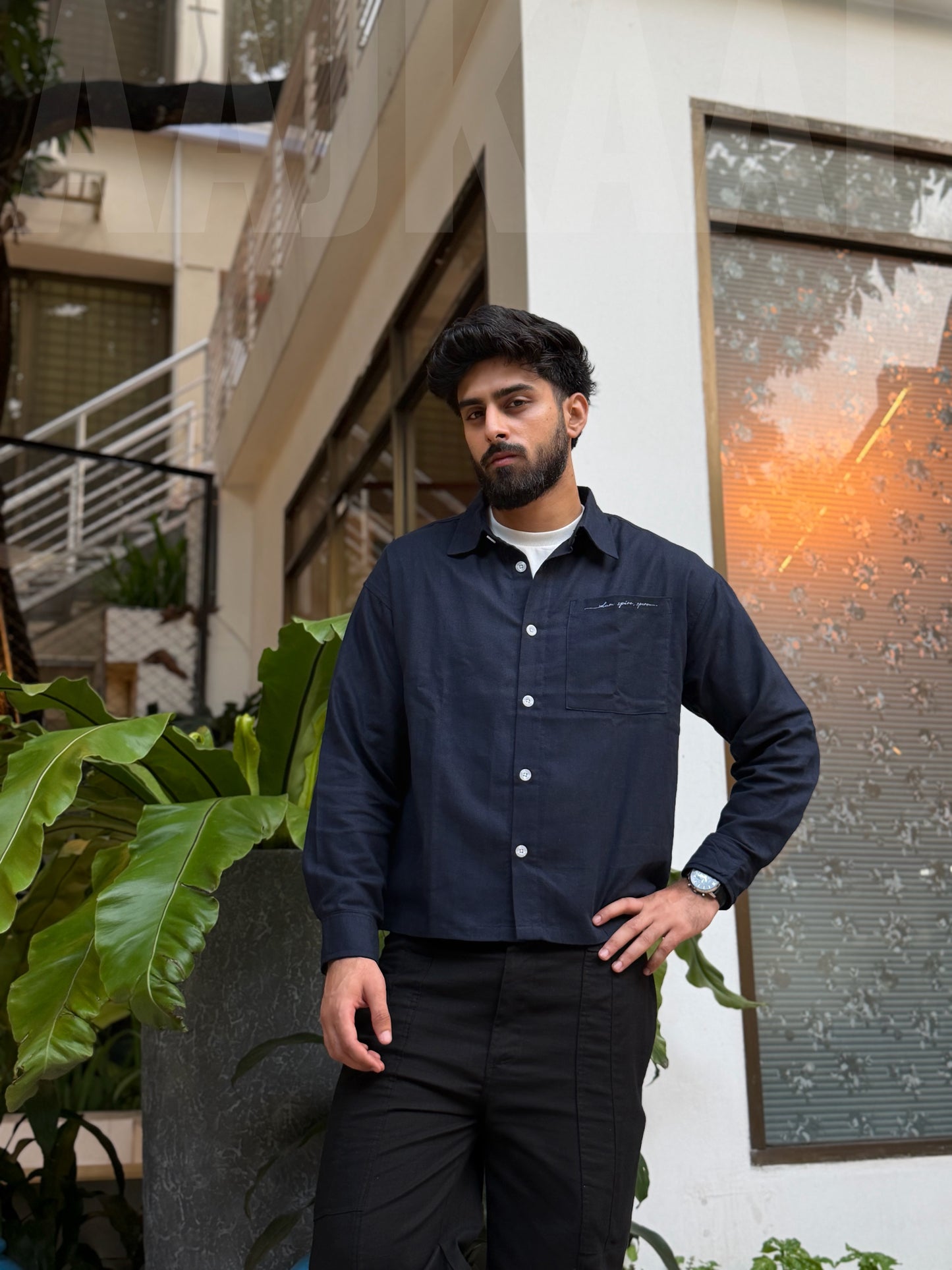 Aajkaal Midnight Blue Embroidery Boxy Shirt